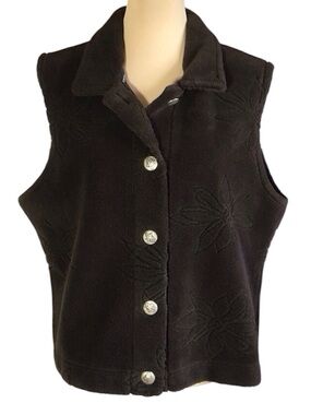 Vintage Brown Fuzzy Flower Pattern Vest, Women's XL